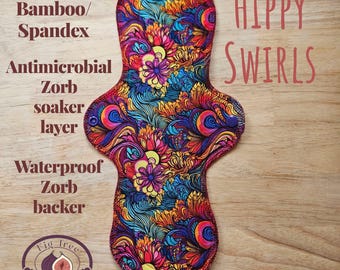 Bamboo/Spandex Reusable Cloth Pad (single pad) with anti-microbial Zorb liner/waterproof backing for Periods/Bladder Leaks.