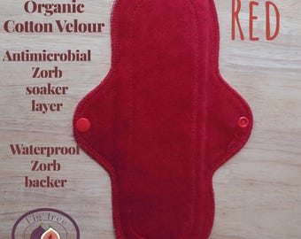 Wielorazowa wkładka z bawełny organicznej w kolorze czerwonym (pojedyncza wkładka) z antybakteryjną wkładką Zorb/wodoodpornym spodem na miesiączkę/lekkie nietrzymanie moczu