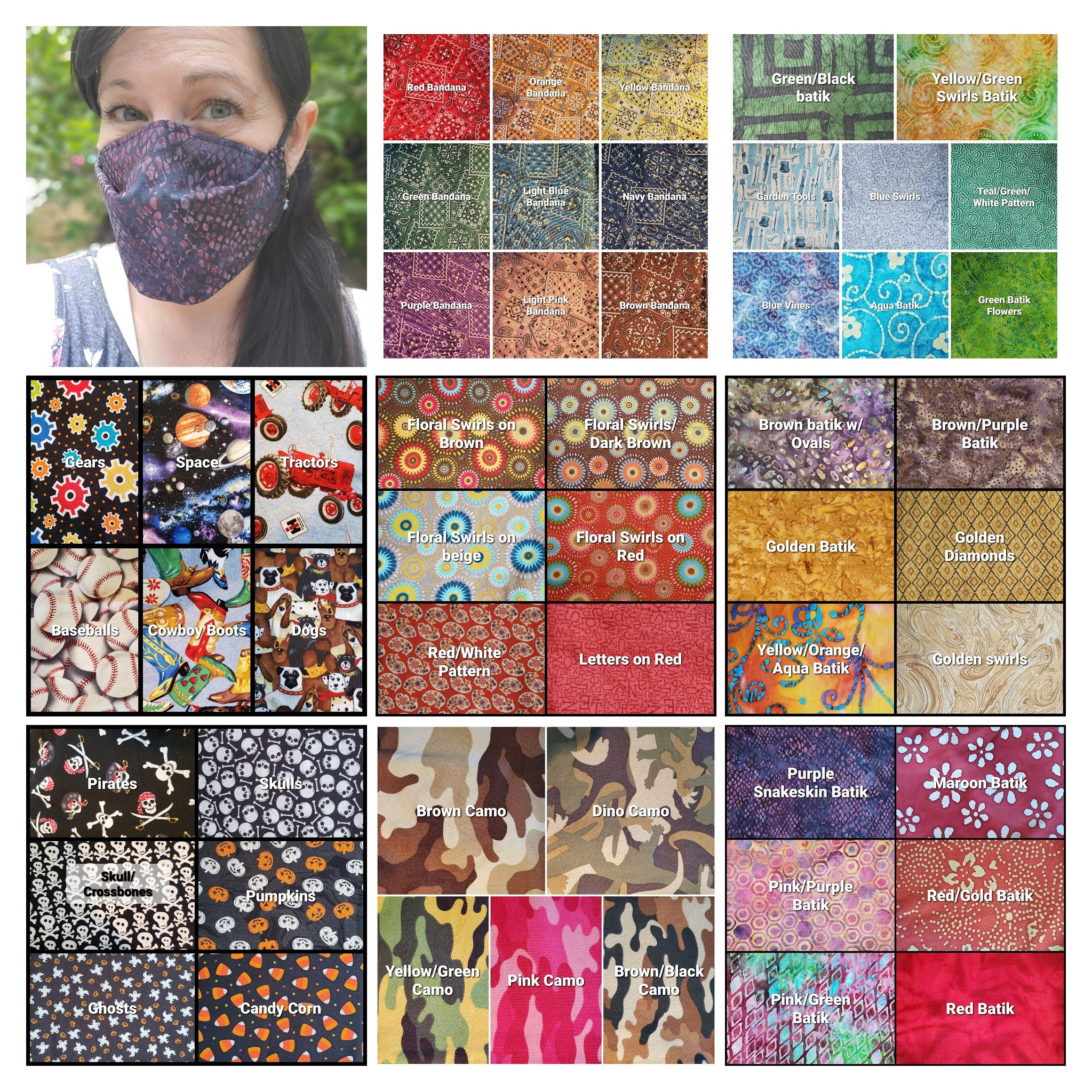 New Fabrics!! Jenny's 3D Box Mask/5 sizes to fit kids & adults/1-…