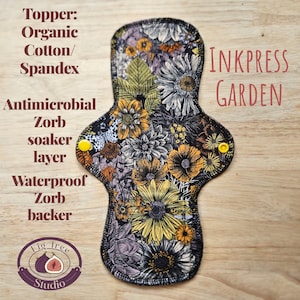 Compresa de tela reutilizable de algodón orgánico/spandex (una sola unidad) con revestimiento antimicrobiano Zorb y respaldo impermeable para la menstruación o pérdidas de orina.