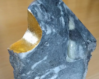 Moonlit night - soapstone sculpture with gold leaf