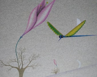 Moon Blossom - colored pencil drawing