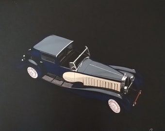 Vintage car 1 - colored pencil, acrylic paint