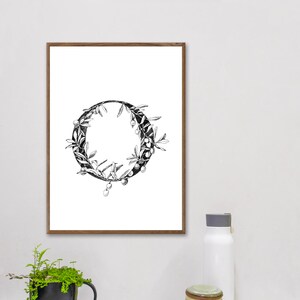 Printable Letter &quot;O&quot;, Nursery Wall Art Print, Initial Printable Art, Monochrome Letter O, Color Letter O, Alphabet Art, Letter Poster