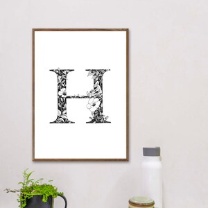 Carta imprimible "H", Imprimir Carta H Alfabeto inicial floral Arte Instant Descargar Descargas Digitales Imprimibles