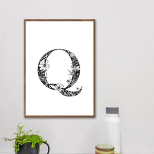 Printable Letter &quot;Q&quot;, Nursery Wall Art Print, Initial Printable Art, Monochrome Letter Q, Color Letter Q, Alphabet Art, Letter Poster