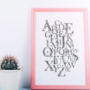 Full aphabet poster, Printable Alphabet, Monochrome Letter, Letter Poster, Classroom Decor, Educational Wall Art, ABC Nursery Wall Art