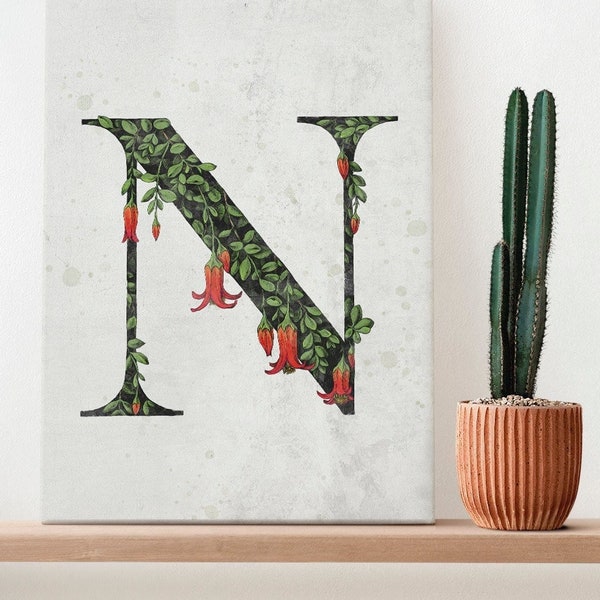 Printable letter "N" wall decor with cotyledon pendens, gift for who's name begins with N