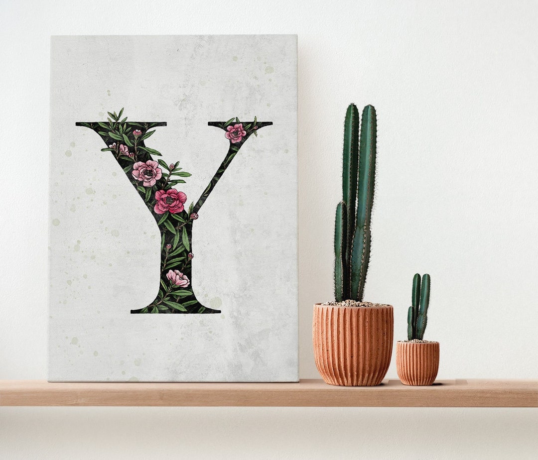 Printable Letter y, Wall Decor With Flowers, Gift for Who's Name Begins