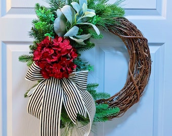 Winter Wreath, Front door wreath, Housewarming Gift, Farmhouse wreath, Holiday Wreath, Winter Decor, Hydrangea Wreath, Christmas Wreath