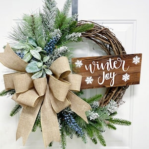 Wreath, Winter Wreath, Farmhouse Winter wreath, Rustic Winter Wreath for front door, Winter decor, lambs ear winter wreath, January  Wreath