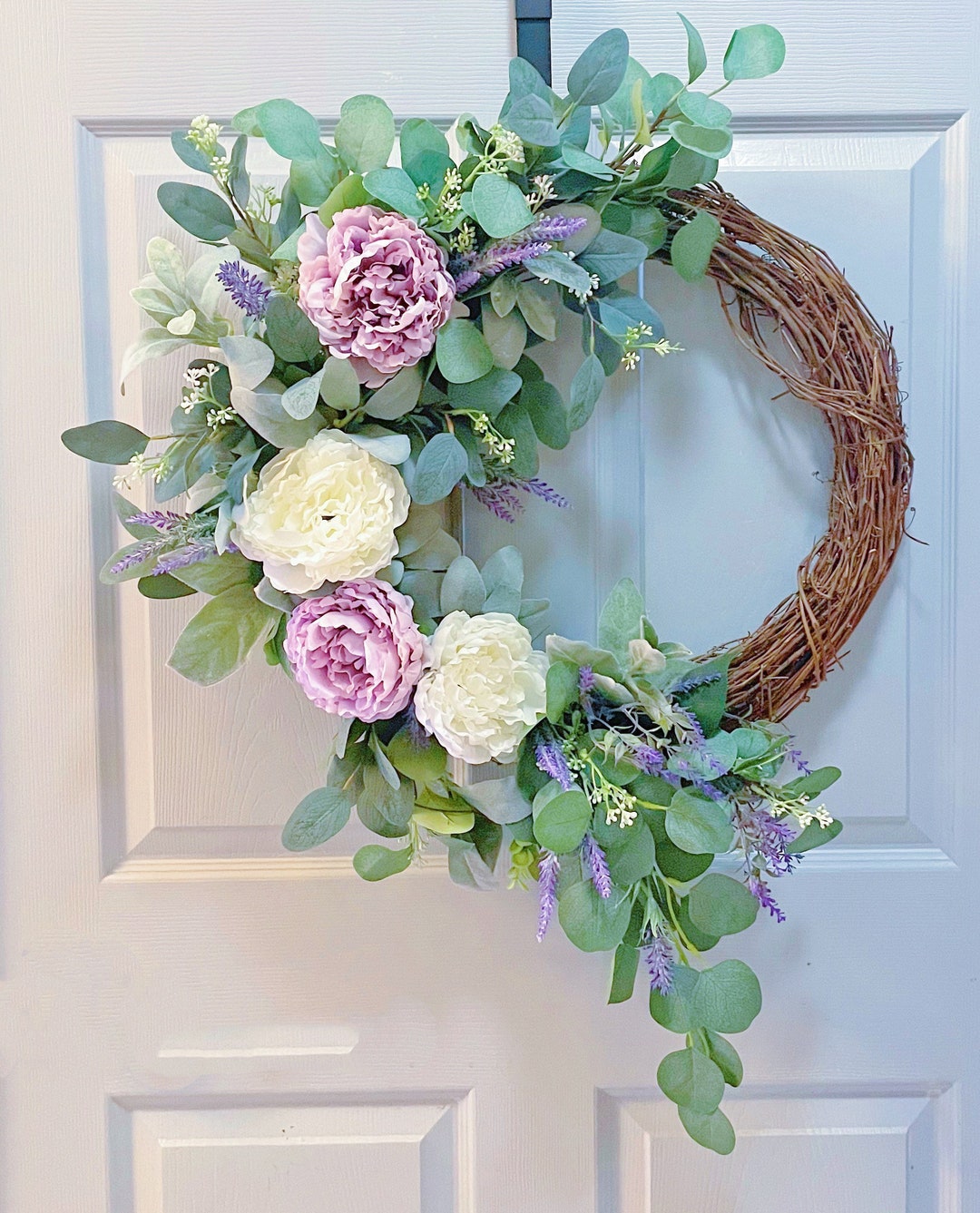 Lavender Peony Wreath: Eucalyptus Lambs Ear Grapevine Wreath - Etsy