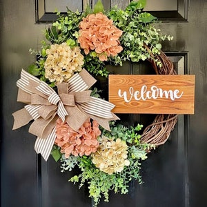 Wreath, Spring Wreath, Front Door Wreath, Spring Decor, Housewarming Gift, Eucalyptus Wreath, Farmhouse Wreath, Welcome Wreath, Hydrangea