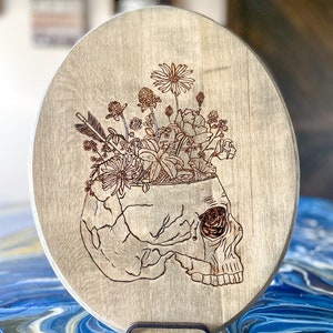 Skull and flowers wood burn