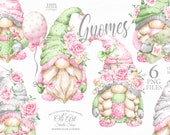 Gnomes with pink flowers. Mother 39 s Day. Download 6 png gnomes. Spring Gnomes. Nordic Gnomes. Graphic Design, digital clipart