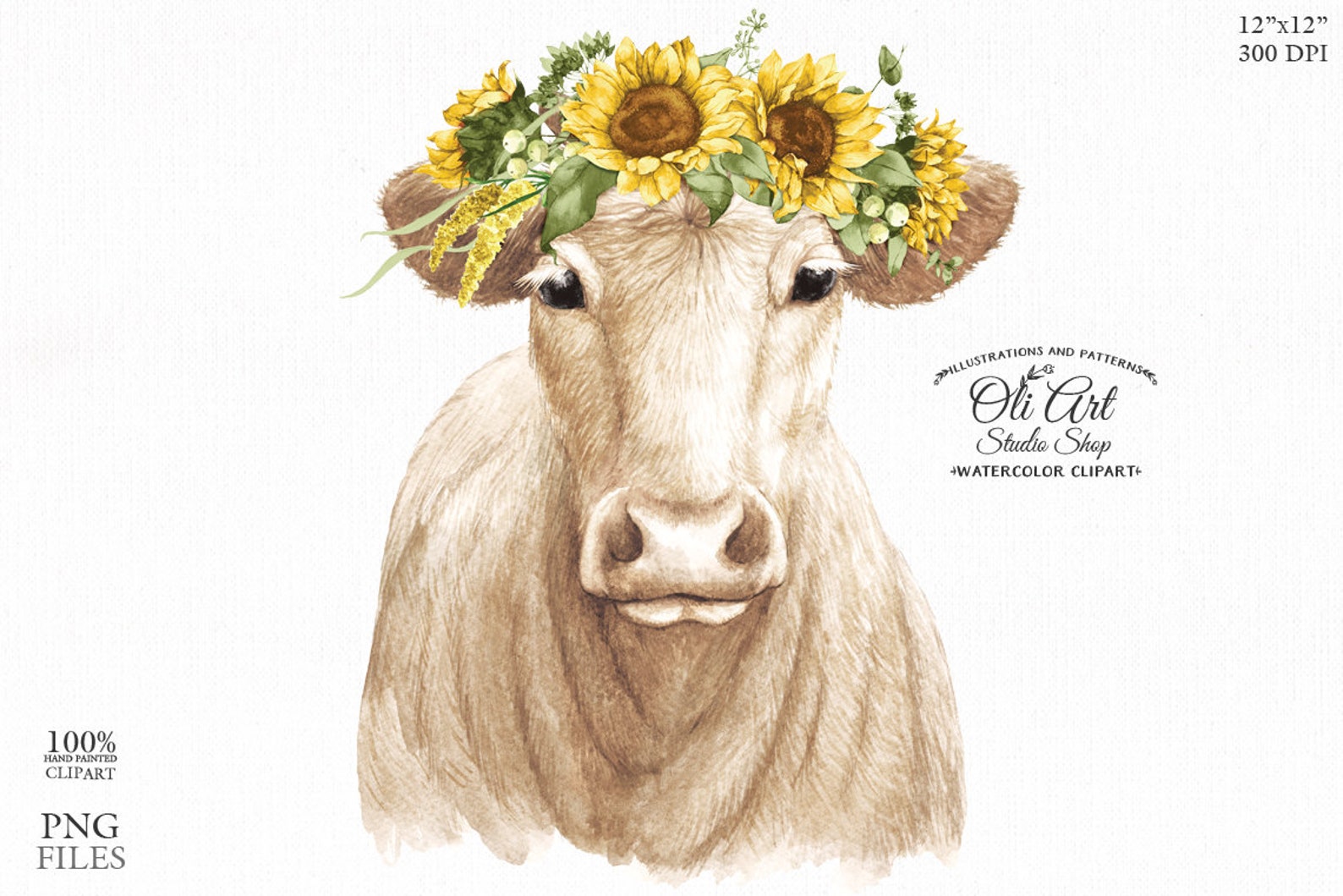 Cow with sunflowers clipart PNG floral crown cow with Etsy