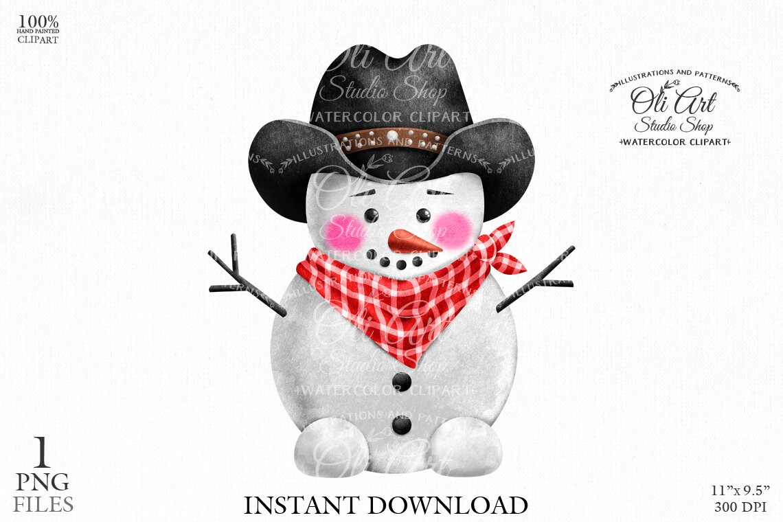 Cowboy Snowman Digital Clipart Png Cute Characters Hand | Etsy UK