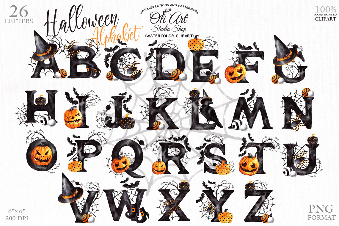 Halloween Alphabet clipart. Digital clipart png format. Happy Etsy