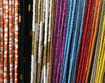 42 Inch Bright Green 3-in-1 Style African Waist Beads Tie-On Strand
