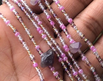 Amethyst Crystal Waist Beads: Tie-On or Clasp, Plus Size Available