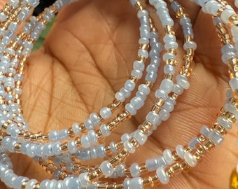 African Waist Beads in Tie On and Clasp: Blue Body Jewellery for Women