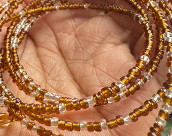 Brown African Waist Beads in Tie-On and Clasp: Body Jewellery for Women