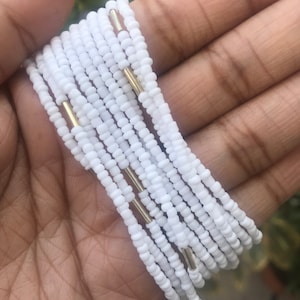African Waist Beads: White & Gold Tie-On and Clasp Waist Chain