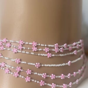 White and Pink Tie-On Waist Beads: African Belly Chain