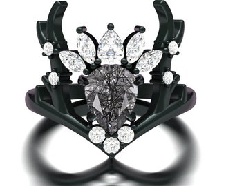 Vintage Black Onyx Ring,14k/18k Rose Gold Vermeil, Engagement Ring, Promise Ring, Pear Cut ring, Anniversary Gift for Her, promise ring