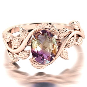 Unique Ametrine Engagement Ring for women Vintage Engagement Ring Nature Inspired Leaf Ring Alternative Gemstone Ring Promise ring for her