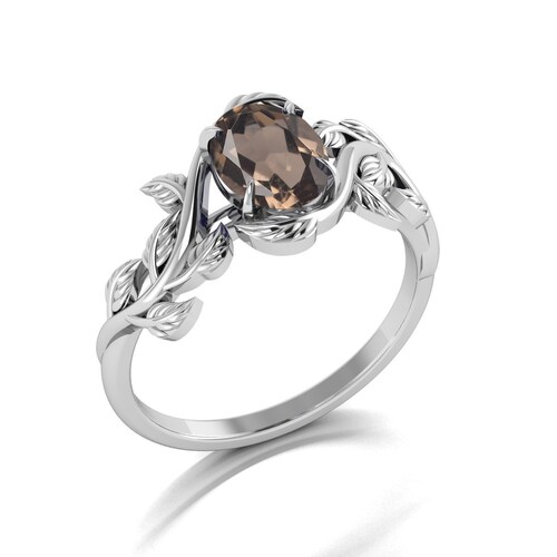Vintage Smoky Quartz Engagement Ring Vintage Smoky Quartz Wedding Ring Vine Leaf Engagement Ring Art Deco Smoky shops Quartz Bridal Ring gift her