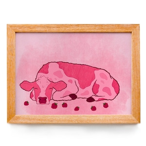 Pink Strawberry Cow Art Print