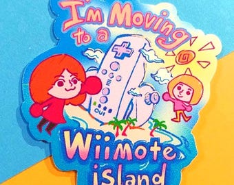 I'm Moving To A Wiimote Island weatherproof Vinyl Sticker for scrapbooking, journaling, owala, laptop, bumper sticker
