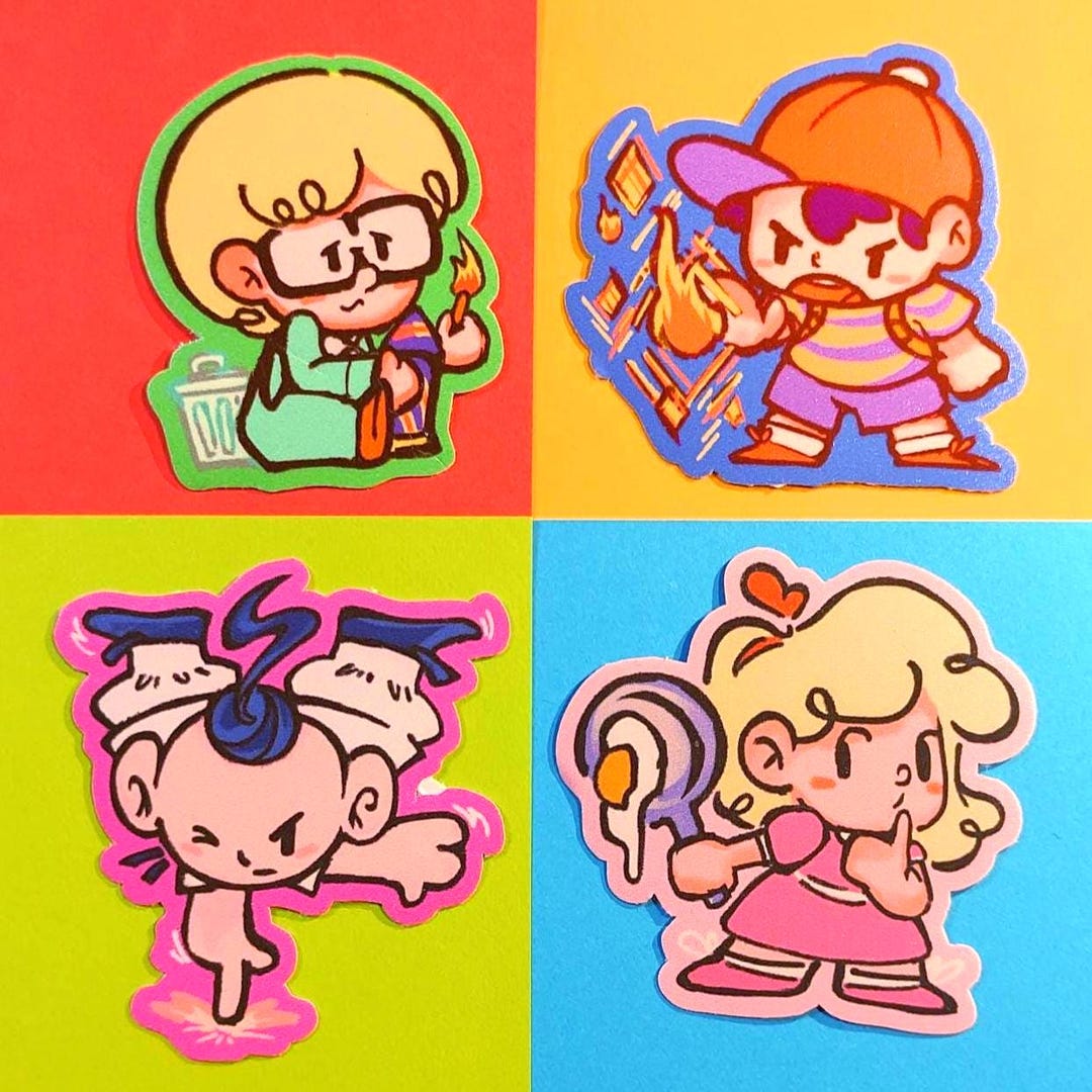 Ness Paula Jeff Poo Earthbound Weatherproof Bumper Vinyl Matte Stickers ...