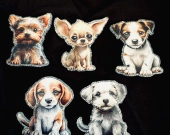 Puppy Breed Badge Reel: Yorkie, Chihuahua, Beagle, Glitter Resin