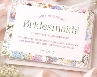 Floral Bridesmaid Proposal Card, Editable Maid of Honor Template (Instant Download)