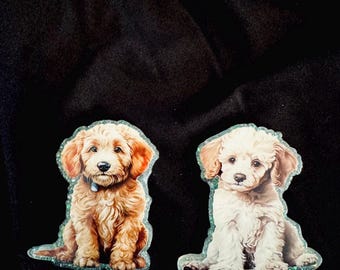 Golden Doodle Puppy Badge Reel: Glitter Resin Alligator Clip