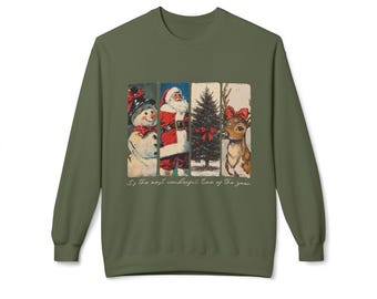 Vintage Santa Reindeer Christmas Sweatshirt, Festive Holiday Crewneck