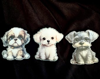 Puppy Dog Breed Badge Reel: Glitter Acrylic Alligator Clip