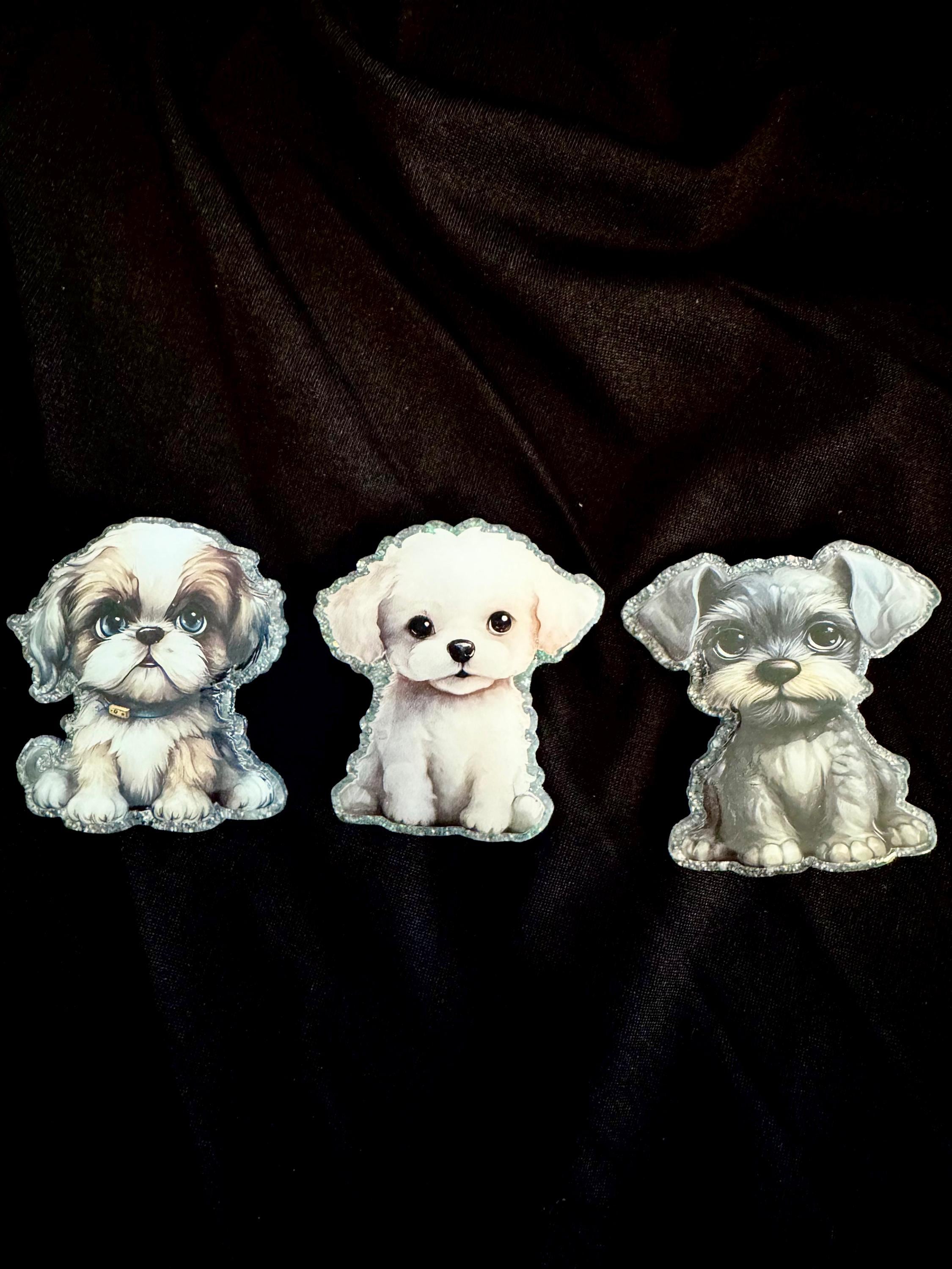 Puppy Dog Breed Badge Reel: Glitter Acrylic Alligator Clip