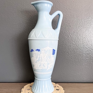 Vintage Blue Milk Glass Socrates Decanter: Grecian Vase, Jim Beam