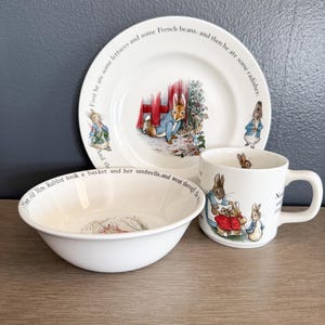 Vintage Beatrix Potter Peter Rabbit Dishware, Wedgwood Bowl, Plate, Cup, Porridge Bowl