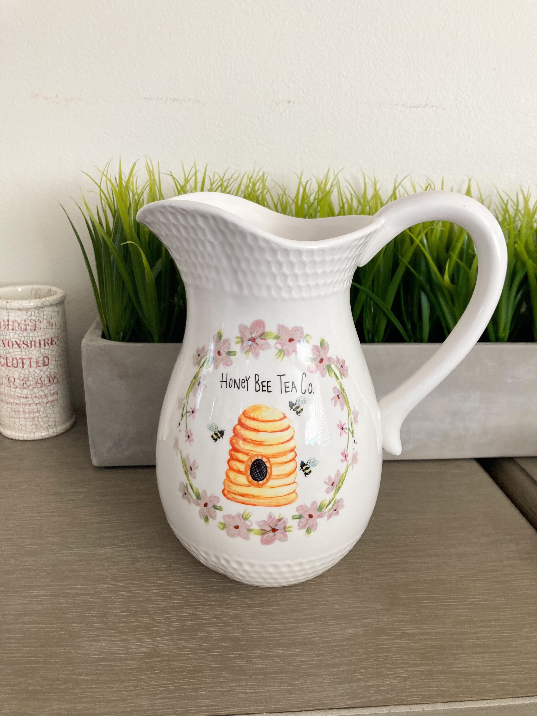 Large Ceramic Pitcher Honey Bee Tea Co. Flower Pot Etsy