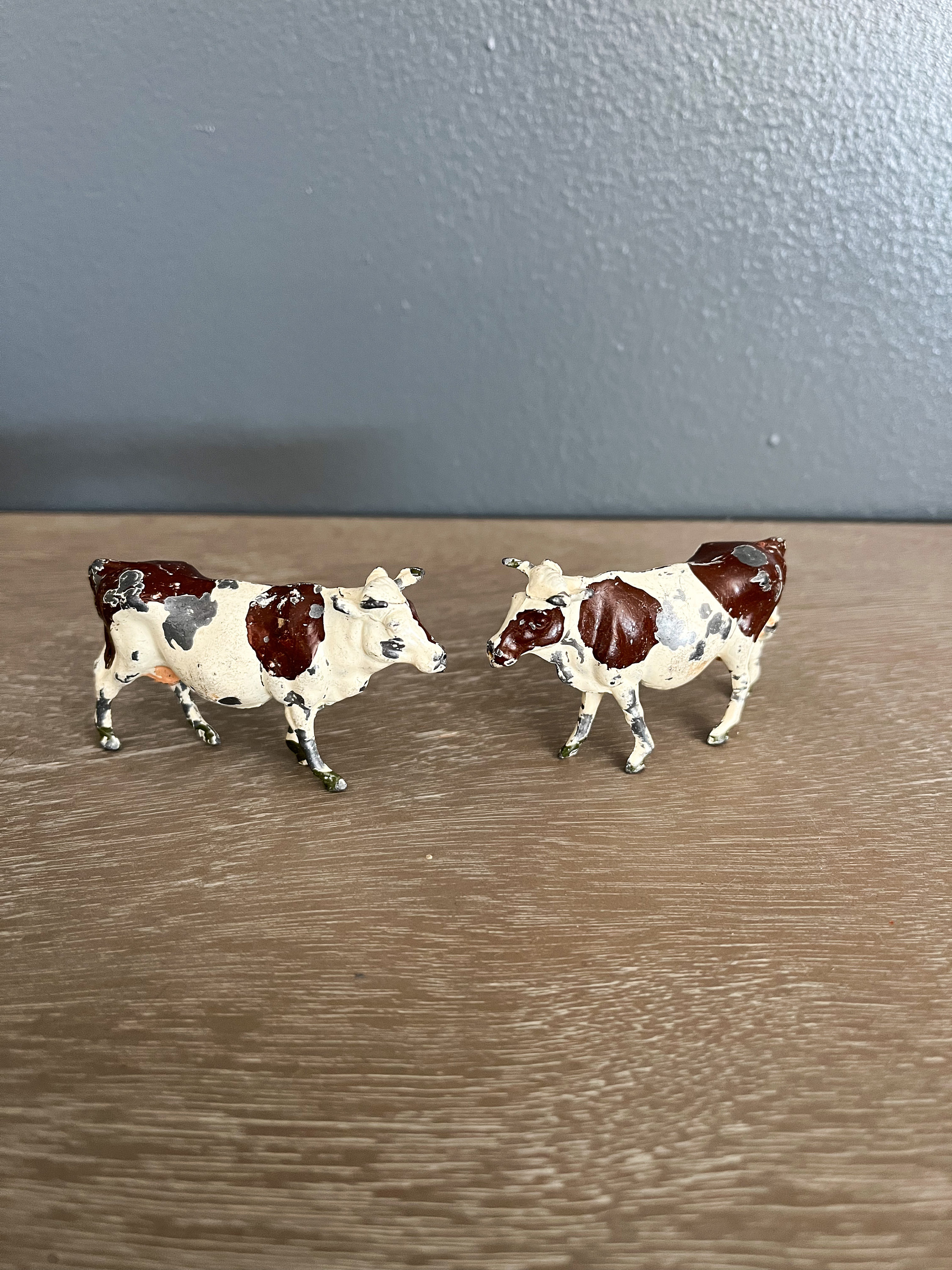 Vintage Lead Cows, Mid 20th Century Farmyard Figurines, Made in England