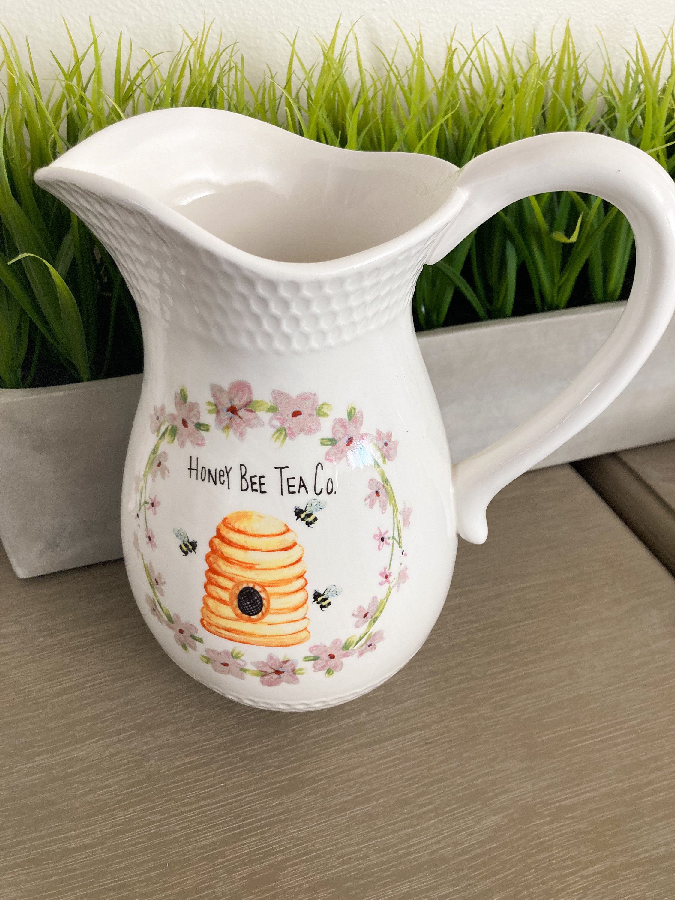 Large Ceramic Pitcher Honey Bee Tea Co. Flower Pot Etsy