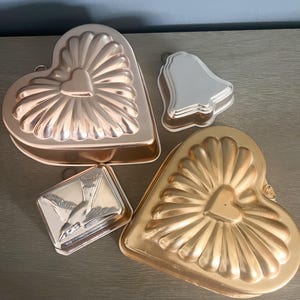 Vintage Copper Mold, Heart, Lot of Copper Finish Aluminum Molds, Jello Molds, Aluminum Molds