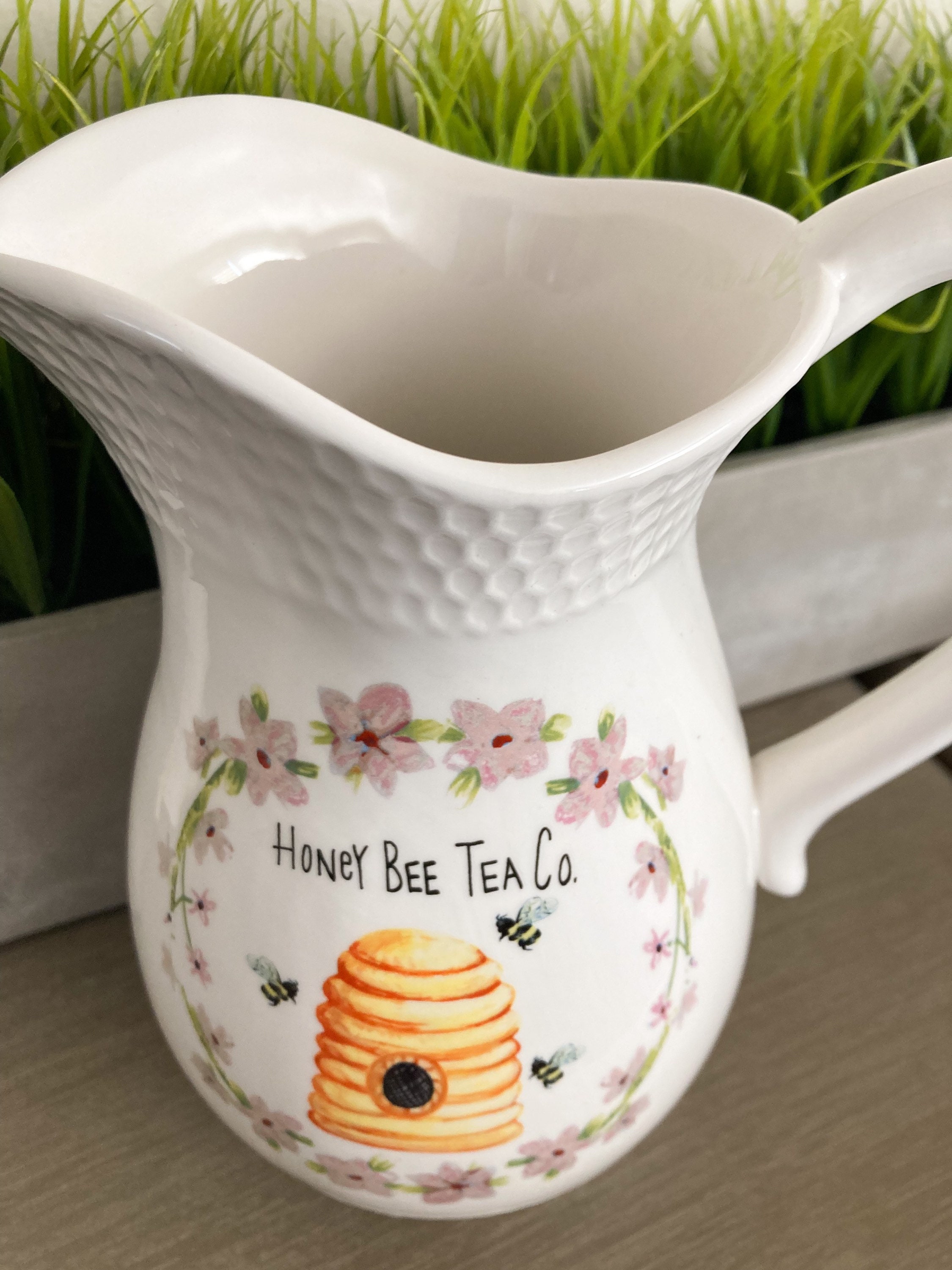 Large Ceramic Pitcher Honey Bee Tea Co. Flower Pot Etsy