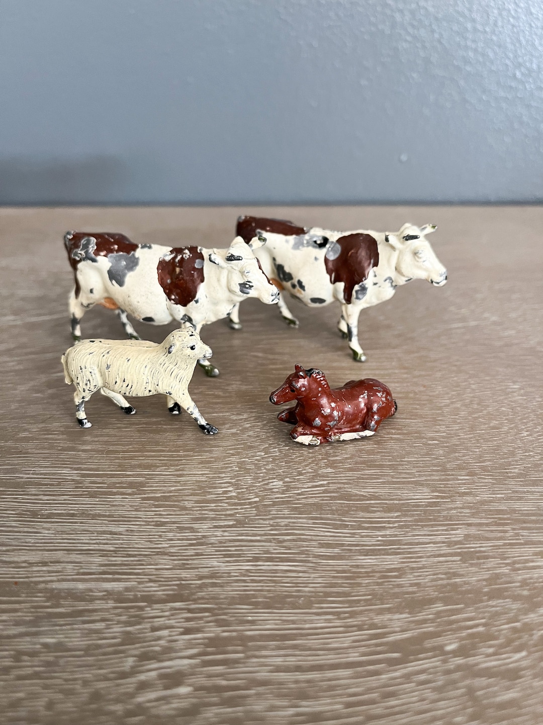 Vintage Lead Cows, Mid 20th Century Farmyard Figurines, Made in England