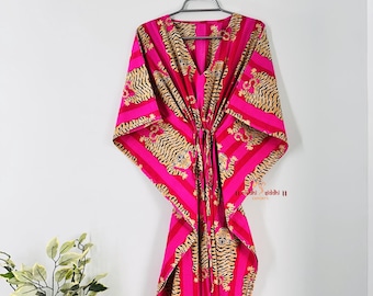 Tiger block print fabric made kaftan | women wear kaftan | sleeveless dress | V-neck kaftan | party wear dress | beach wear | Gift for her.