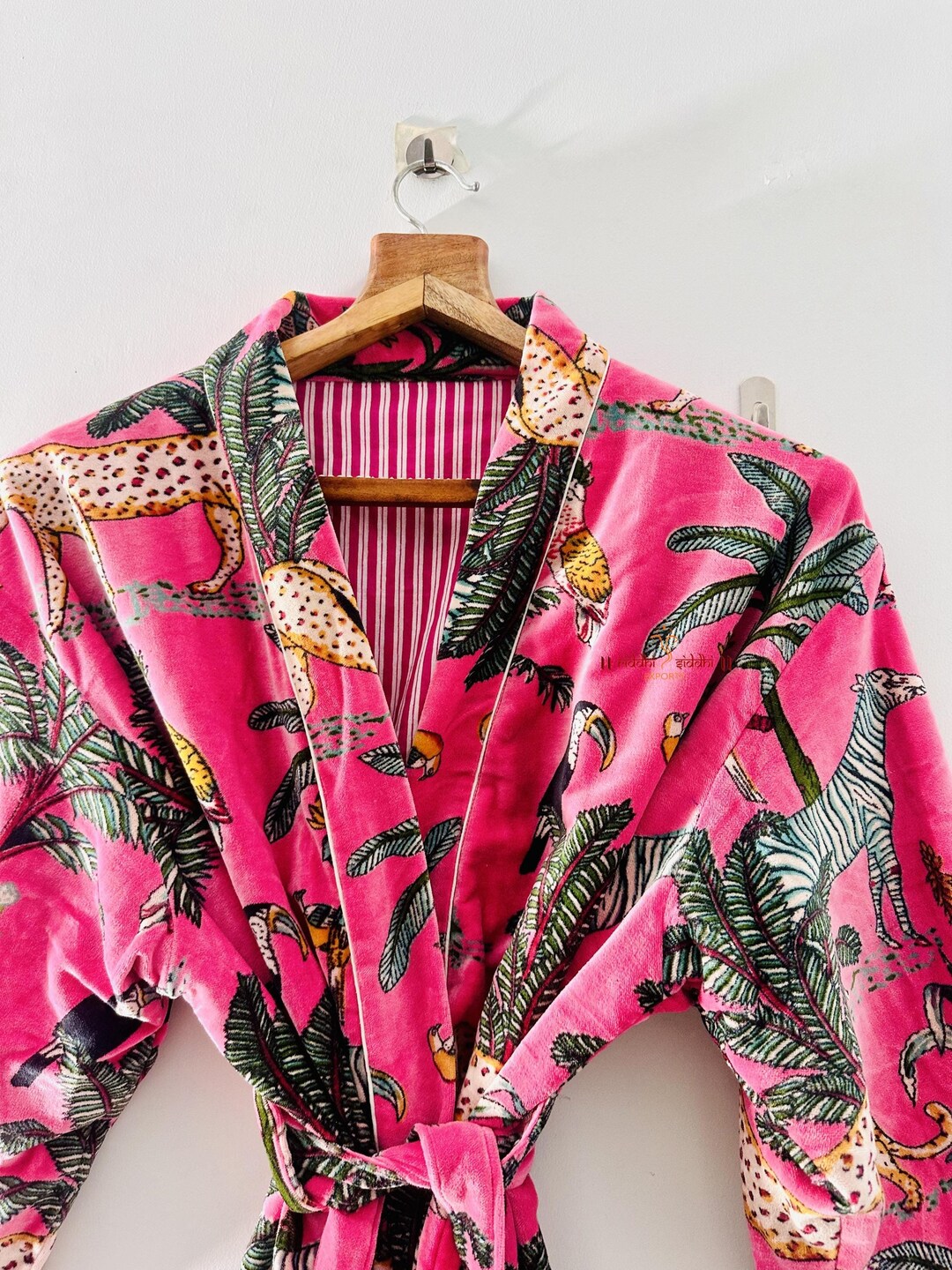 Ethnic Pink Print Pattern Women Long Robe